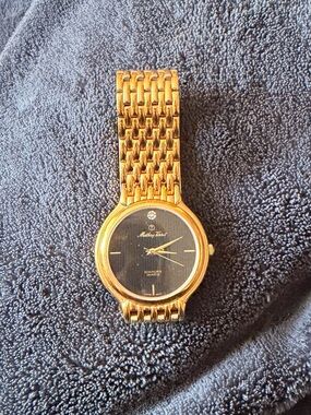Vintage Mathey-Tissot Gold-Tone Bracelet Watch with Black Dial